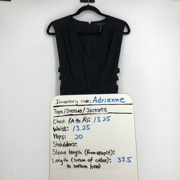 BCBGMaxAzria Black Gathered Waist Sleeveless V-neck Cutout Rachel Midi Dress XS - Picture 14 of 15